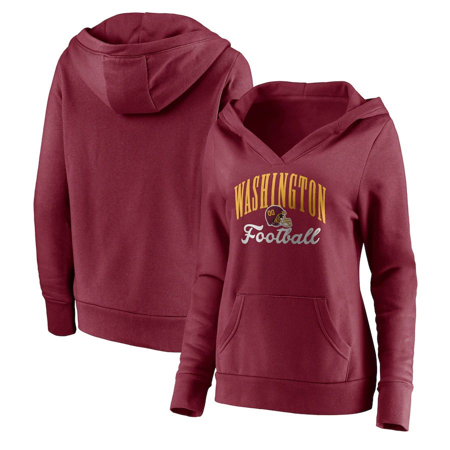 Women Washington Football Team Fanatics Branded Burgundy Victory Script V-Neck Pullover Hoodie